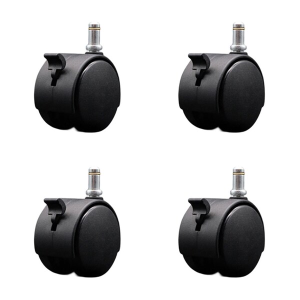 2-3/8'' Chair Caster Twin Wheel with Brakes 7/16'' Grip Ring Stem , 4PK